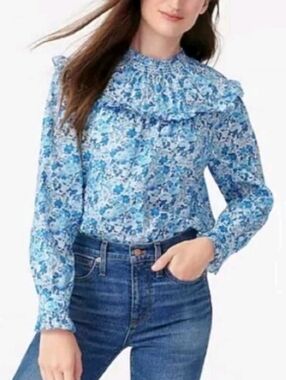 J.Crew 100% Cotton Made With Liberty Fabric Smocked popover top Elysian Floral.